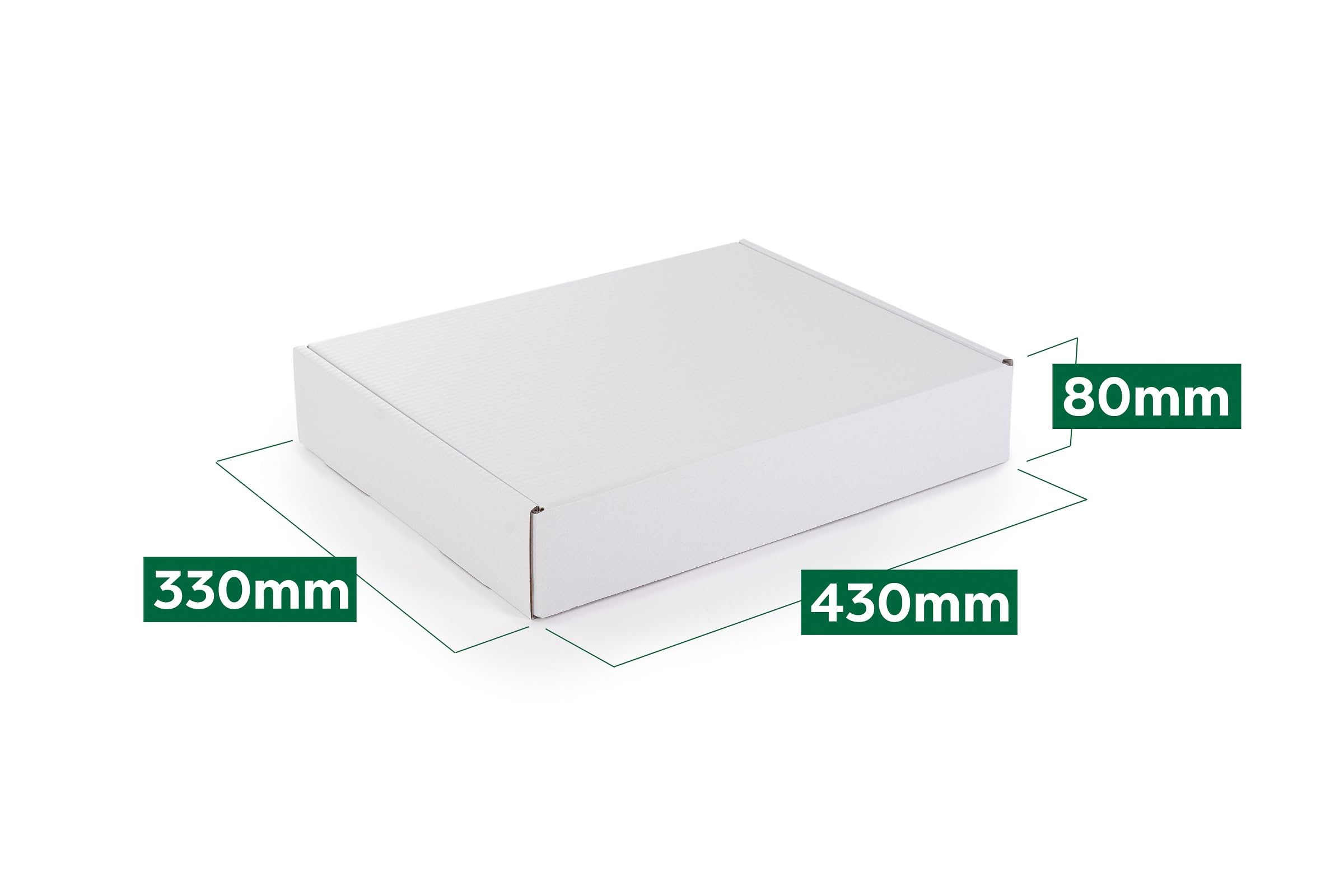 Faltkarton 50 Stück 430x330x80 mm Karton - Weiss - Wellpappe - Stark 3-lagigem Karton - Versandkarton - Verpackung - Versandtaschen - Geschenkbox - Post - Warensendung - Steckverschluss - Schachtel
