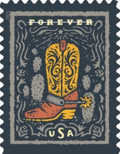 Image of USPS Western Wear (Cowboy Hat, Belt Buckle, Cowboy Boot with Spur, Western Shirt) (Booklet of 20) Postage Forever Stamps 2021 Scott #5615-5618