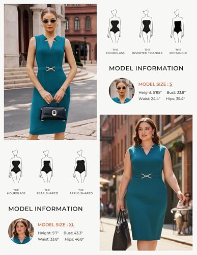 GRACE KARIN Work Dresses for Women 2026,V Neck Business Office Bodyon Dress,Sleeveless Pencil Semi Formal Midi Dress - Image 5