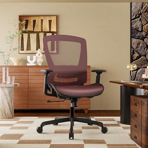 Image of ELABEST Mesh Office Chair,Ergonomic Computer Desk Chair,Sturdy Task Chair- Adjustable Lumbar Support & Armrests,Tilt Function,Comfort Wide Seat,Swivel Home Office Chair (Red)