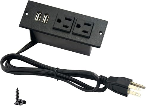Desktop Power Strip with 2 Outlets 2 USB 2.1A Insert Mounting Built in Desk Table Sofa Cabinet Nightstand