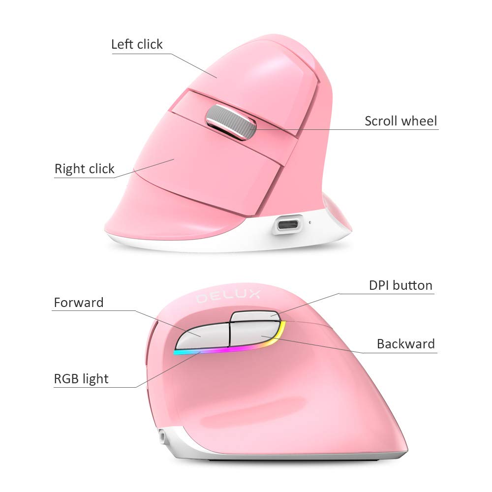 pionowa mysz bluetooth bezgłośna bezprzewodowa mysz ładująca podwójny tryb bluetooth 4.0 bezprzewodowy odbiornik usb 2.4 GHz do komputera i laptopa (czarny)