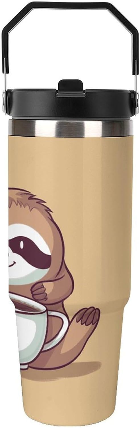 Yoga Sloth Coffee Water Bottle 30 Oz Fits Car Cup Holder,Insulated Coffee Mug Large Capacity Car Cups,Stainless Steel Double Wall Sport Bottle for Travel Sports Gym