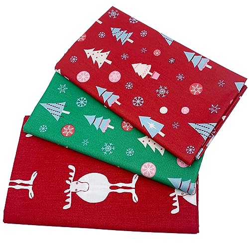 EDGEAM 3 Stück Baumwollstoff Weihnachten 90cm x 76cm Stoffe zum...