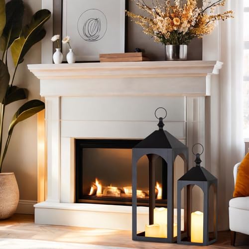 Staymoment Outdoor Lanterns for Porch: 23" & 17" Set of 2 Large Black Lantern Decorative Candle Holder for Fireplace Mantel Patio Yard Modern Home Decor - Image 8