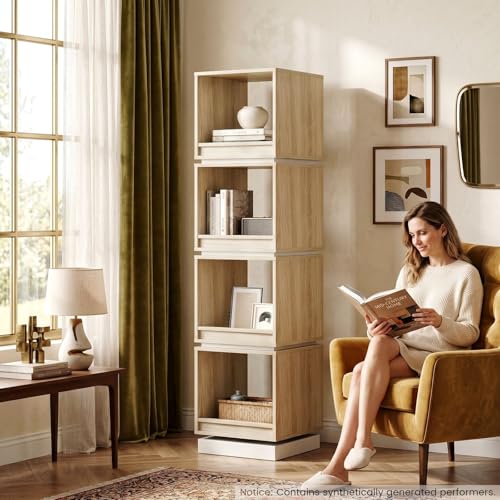 Image of ModernMate 4-Tier Rotating Bookshelf Tower, 360 Spinning Bookcase