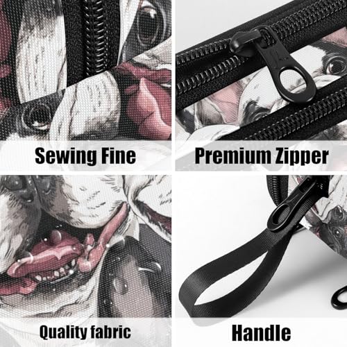 Image of Fustylead Smiling Funny Boston Terrier Dog Pencil Pen Case with 3 Compartments, Lightweight & Spacious Stationery Bag Cosmetics Bag