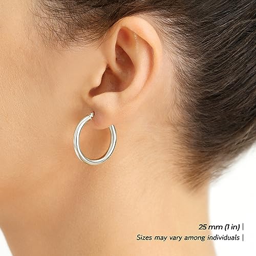 Image of 14K White Gold Classic Chunky Hoop Earrings, Solid White Gold Chunky and Lightweight Shiny Hoops, 3mm Tube Thickness
