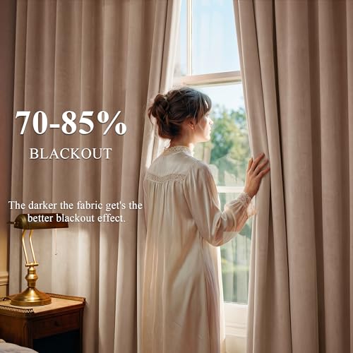 Image of Blush Beige Velvet Curtains for Nursery Girls Room, W52xL100, 2 Pcs | Super Soft Velvet, Privacy Window Drapes, Elegant Home Decoration for Living Dining Room, Office, Living Room, Bedroom