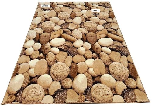 Image of Soft Thick Geometric Acrylic Washable Anti Skid Carpet. for Living Room Bedroom. Hall Size 7 x 10 feet (150X210 Cm) Gold D39