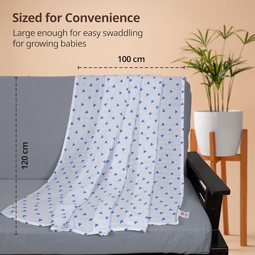 Image of LuvLap 100% Cotton Muslin Baby Swaddle Set, Baby Towel, Size-120cm x 100cm (47 inchx39 inch), Triangles Birds & Balloons Printed on White, Printed Mulmal Muslin Swaddle Wrap for New Born, Pack of 15