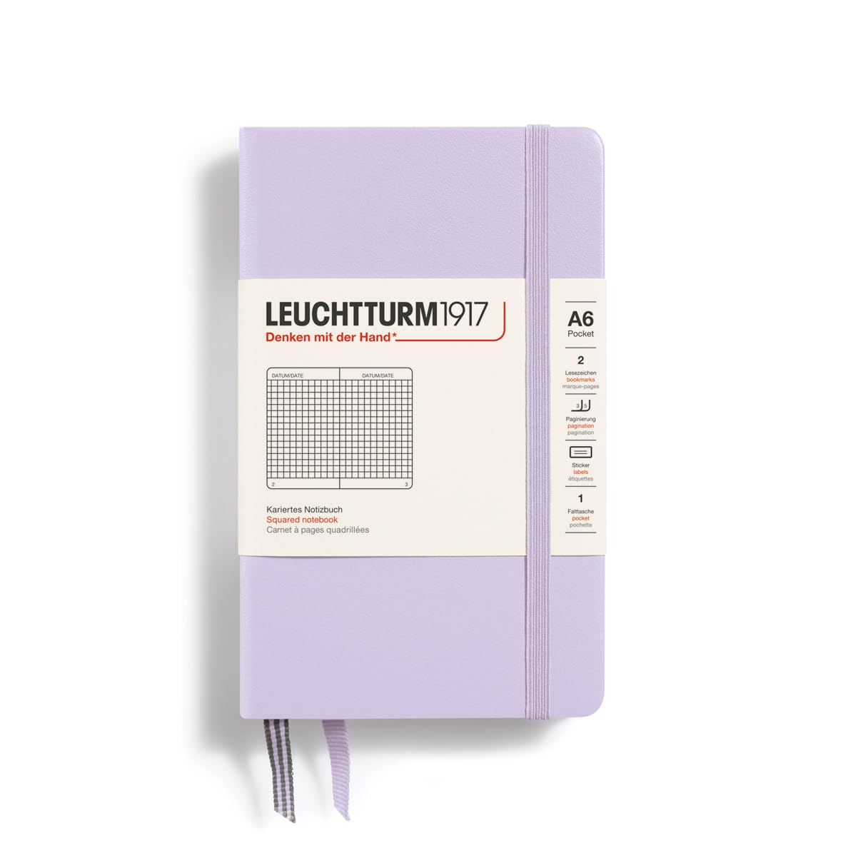 LEUCHTTURM1917 368148 Notebook Pocket (A6), Hardcover, 187 Numbered Pages, Lilac, Squared โ image 1