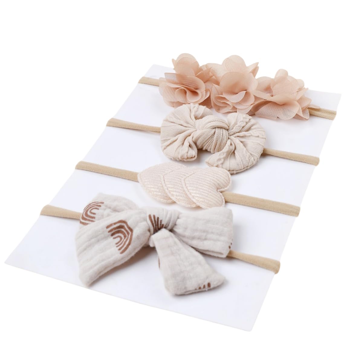 SYGA 5 Pcs Baby Headband Set, Flower & Bow Design, Stretchable Nylon Hairband for Newborn Infant Toddlers Kids-0-3 Years Khaki-image-15