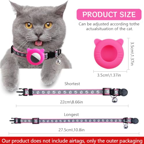 Image of Qpets Pink Cat Collar With Silicone Airtag Holder, Reflective Airtag Case Cat Collar With Bell Quick Release Adjustable Cat Collar For Small Cat Kitten (8.6-10.8 inch, Without Air Tag),27.5 Cm