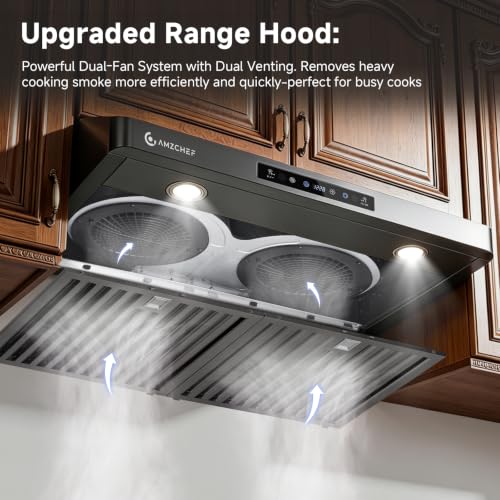 Image of AMZCHEF 30 inch Stainless Steel Under Cabinet Range Hood, 1050 CFM Dual-Fan