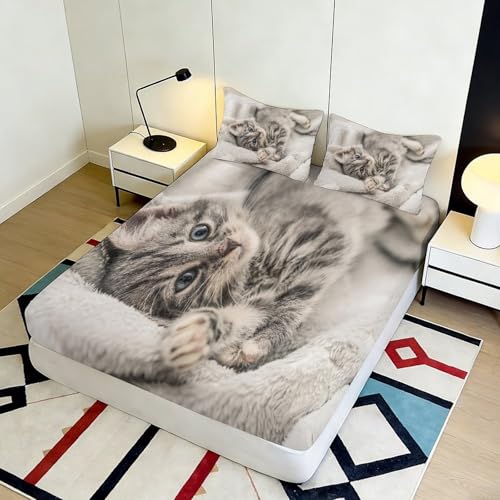 Drap housse chat 180x200x25cm en microfibre avec bonnet profond