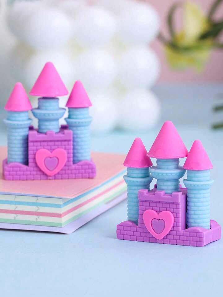 Image of AK Store (Pack of 4) 3D Cute Cartoon Shape Rubber Pencil Erasers, School Stationery for Kids, Boys Girls, Birthday Return Gifts (Princess Castle)