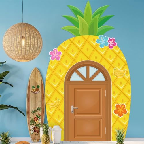 Image of Funrous Pineapple Door Banner Under The Sea Party Decor Yellow Cartoon Porch Banner Pineapple Door Sign Set Summer Photo Booth Props Backdrops for Birthday Baby Shower Outdoor Indoor Decorations