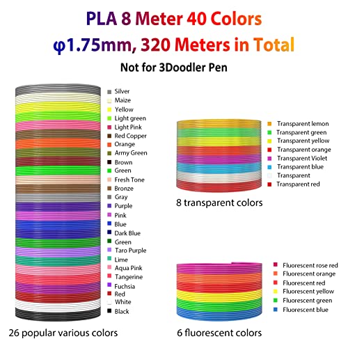Image of 3D Pen Filament 1.75mm PLA Refills 40 Colors, Each Color 8 Meters(26 Feet), Total Length 320m(1050 Feet), 250 Stencils eBooks, Safe for Kids to Create Stunning 3D Art with 40 Vibrant Colors