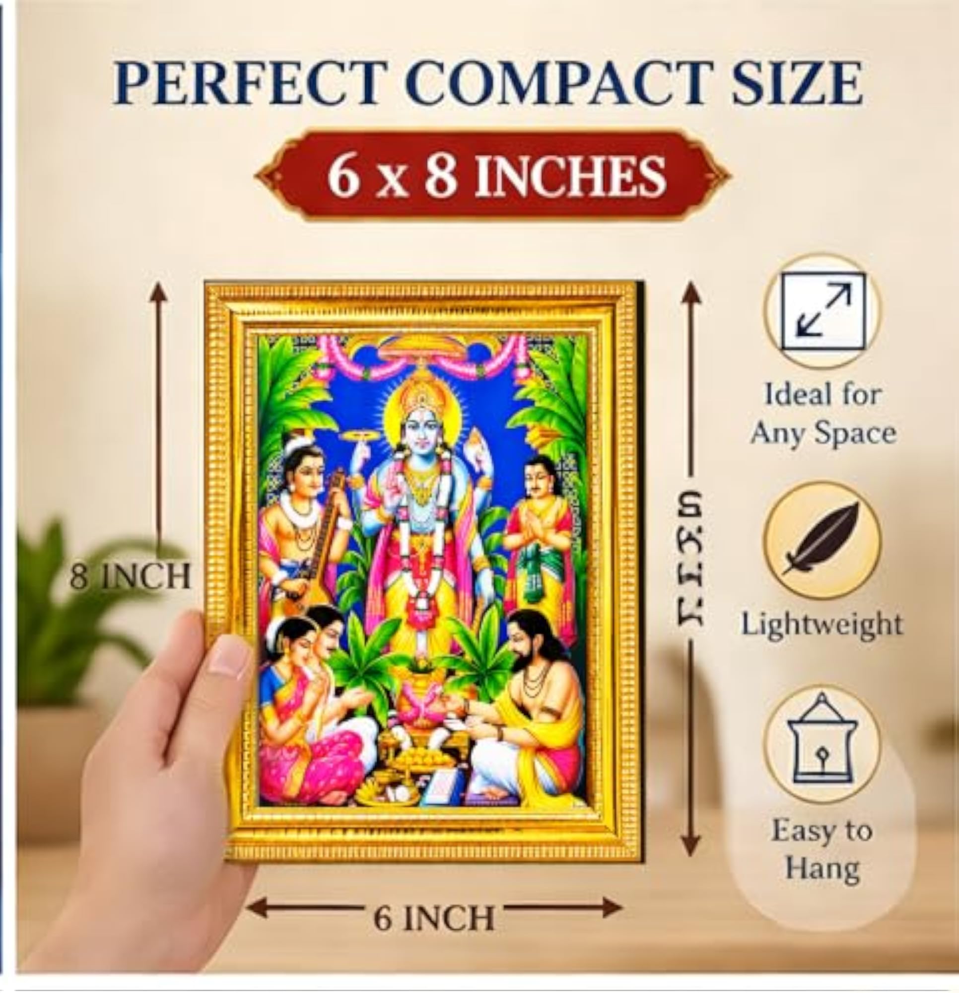 Satyanarayan Bhagwan Photo Frame with Silver Glitter Coating, Wall Decor