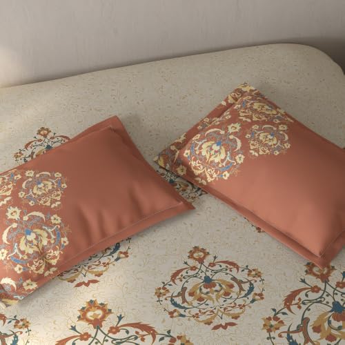 Image of Spaces Fiora Ornate Single Bedsheet with 1 Pillow Covers | 100% Cotton Bed Sheet | Percale Bedding Set | Super Soft & Breathable Bedsheet | Cream | 152 x 228 Cm