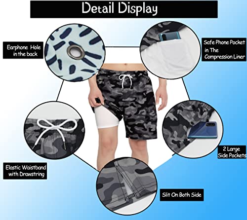 Camouflage Men's Swim Trunks with Compression Liner Bathing Suits Printed Board Shorts with Boxer Brief Lined3