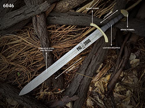 Authentic Sword - Handmade Forged Damascus Steel - Fixed Blade Tempered Viking Sword - Knife With Sheath - Gladius Knives Full Tang Handle - 6046 #TOP6