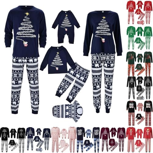 Family Matching Christmas Pajamas Set with Dog, Christmas Tree and Letter Graphic Print Xmas Jammies Sleepwear