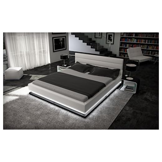 Sofa Dreams Camas DE Agua 180 x 200 cm LUZ DE LA Luna Blanco con ILUMINACIÓN Base DE Agua Doble Montaje FÁCIL Cama Doble TAMBIÉN EN Disponibles Otros TAMAÑOS Piel Artificial Cama DE DISEÑO