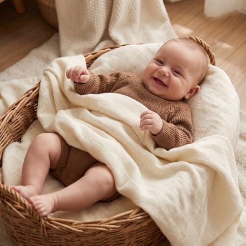 Image of The White Cradle Muslin Swaddle for Newborn Baby, Organic Cotton Wrap Off White