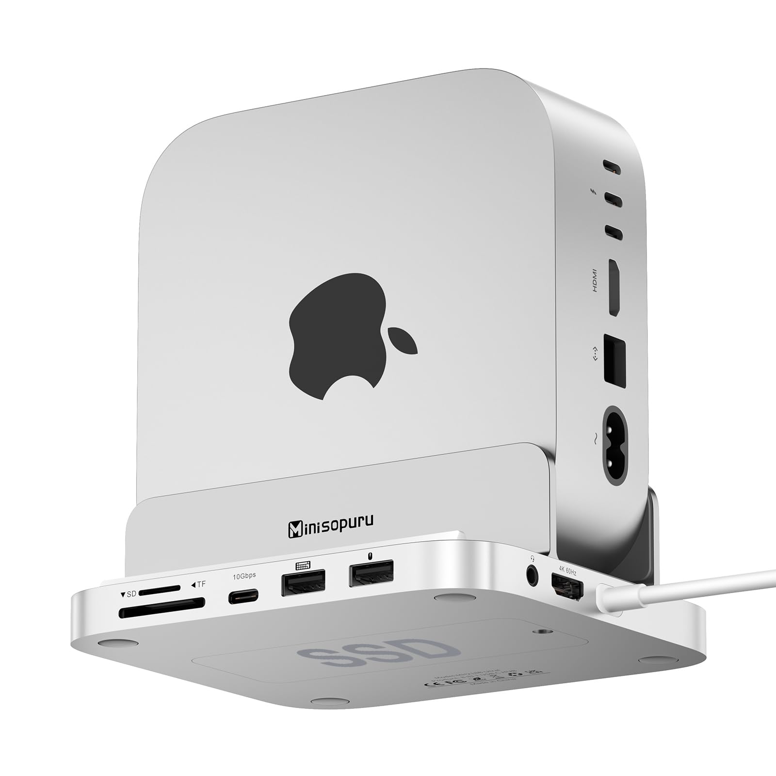 Minisopuru MINI218B Max Mac Mini M4 Dock Support 4K@60 HDMI,10Gbps USB C/A, TF/SD, 2X USB A 2.0, Mac Mini hub & Stand avec 8TB M.2 NVMe SSD (Non Inclus) pour M4 et M4 Pro