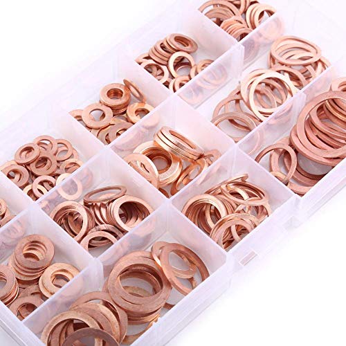 Joint Cuivre Boite, 12 Tailles 280pcs Joint Vidange Coffret, Assortiment Rondelle Cuivre, Coffret Rondelles Cuivres, Ensemble De Rondelle Metal M5, Bagues...