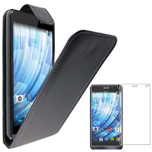 ebestStar - Coque Compatible avec Wiko Getaway Etui Housse PU Cuir Rabat Flip, Noir + Film Protection écran Verre Trempé [Appareil: 143 x 69.5 x 7.2mm, 5.0'']
