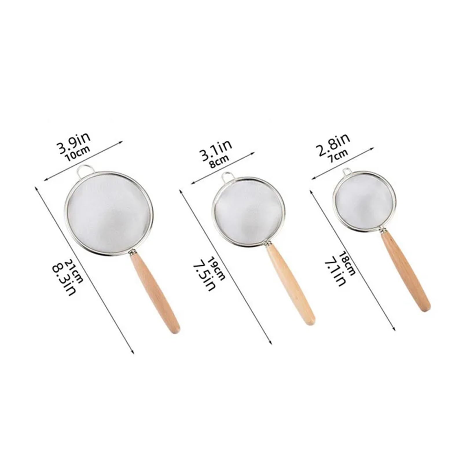 Küchensieb Edelstahl-Sieb Mit Holzgriff, Feine Filterung Von Rückständen Und Mehl, Ideal(Three-piece set)