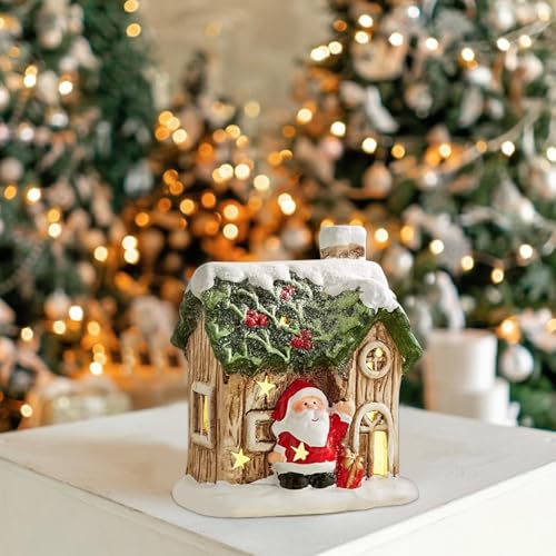 Sculpture de maison de Noël lumineuse en résine pour table et meuble