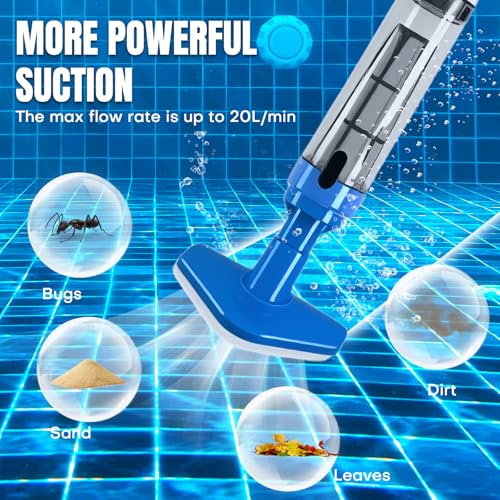 Bostar Akku Poolsauger mit Teleskopstange, 3 in 1 Kabelloser Poolreiniger Handstaubsauger mit Filter Tragbarer Pool Bodensauger für Kleine Pools Spa