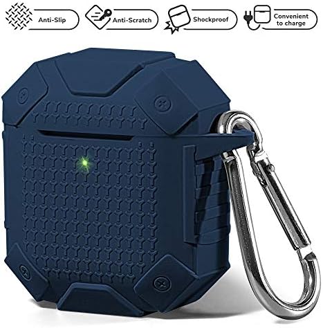 GMYLE Silicone Case for AirPods, Luxury Heavy Duty Armor Defender Protective Shockproof Wireless Charging Airpod Cover Skin with Keychain Accessory kit Compatible for Apple AirPods 1 & 2, Navy Blue
