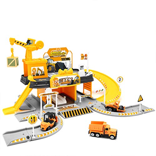 Construction Toys Garage Building Playset - Race Track Elevator Cars, Learning Toy Vehicle Indoor Games Family Assembly Parking Lot, Light & Sounds Gift for Age 3 4 5 6 Years Old Kids Boys Girls