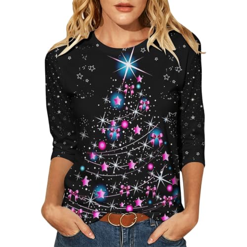 Women'S Christmas Shirt 3/4 Sleeve Xmas Holiday Casual Festive Tunic Top - image 1