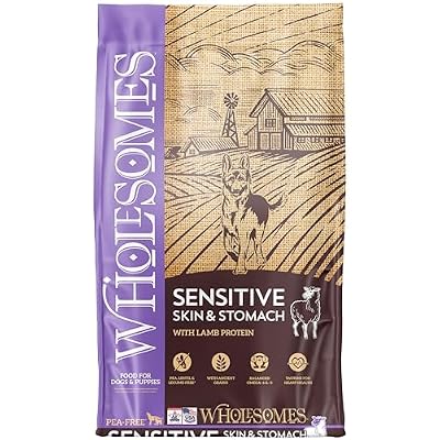 Wholesomes Sensitive Skin & Stomach Dry Dog Food, Lamb Protein & Rice Recipe, Highly Digestible Ancient Grains, 30 lb Bag