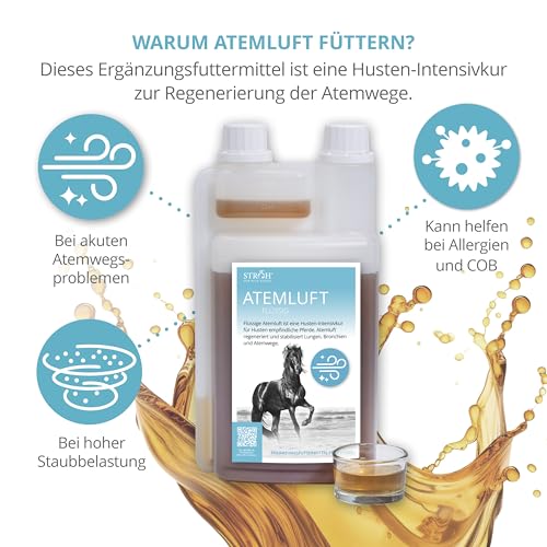 STRÖH ATEMLUFT (1l) • Hustensaft Pferd • Husten-Sirup zur Beruhigung der Atemwege bei Pferden • Husten Liquid