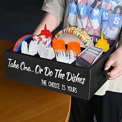Kitchen Countertop Paper Plate Holders Utensil Caddy, Wood Utensil Holder Organizer For Plate Cup Fork Knives Spoon Napkin, Silverware Caddy Holder Condiment Caddy Organizer For Party Camping Bbq #TOP5