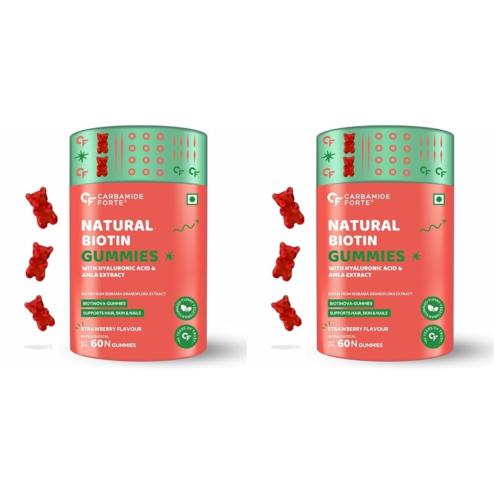 Biotin Gummies for Hair Growth|Hair growth Gummy for Longer, thicker and Healthier Hair | Biotin Supplement for Men & Women - 60 Veg Strawberry-flavoured Gummies (Pack of 2)