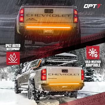 OPT7 Dynamic Taillight for Chevy Colorado/GMC Canyon 2005-2022 w/o Tow Package Redline 48 Rigid 1-Piece Triple Row LED Truck Tailgate Light Bar w/Sequential Amber Turn + Plug'n'Play Harness