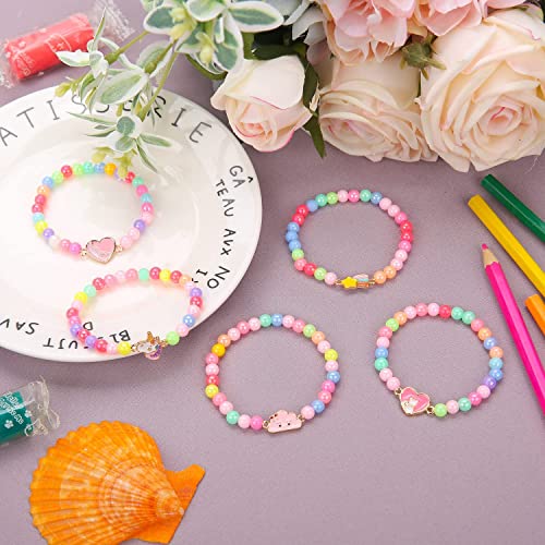 Taomoco 20 Pcs Colorful Unicorn Bracelet Girls Rainbow Unicorn Heart Beaded Bracelet Stretchy Costume Jewelry Set Party Favors Gifts Friendship Bracelets For Kids Little Girls (Bead Style) #TOP6
