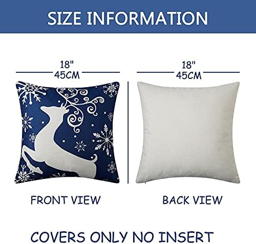 Christmas Cushion Covers Set of 4 Decorative Cushion Cover Farmhouse Christmas Pillow Covers 45 x 45 Blue Christmas Decorations Pillow Cases for Sofa Bedroom 18 x 18 Inch