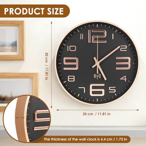 DEECOZY Wanduhr,Wanduhr Funk, 30 cm Wanduhrs Groß Mit Sekundenzeiger, Glasabdeckung, Wohnzimmeruhr,Wandfunkuhr Für Küche/Wohnzimmer/Büro,Uhr Wand,Küchenuhren,30 * 30 * 4.3cm