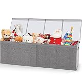 Patelai Cassapanca per giocattoli extra large con coperchio, 4/3 griglie, pieghevole, per bambini, idea regalo per asilo nido, ragazzi, ragazze, soggiorno, sala giochi (120 x 33 x 40 cm, grigio)