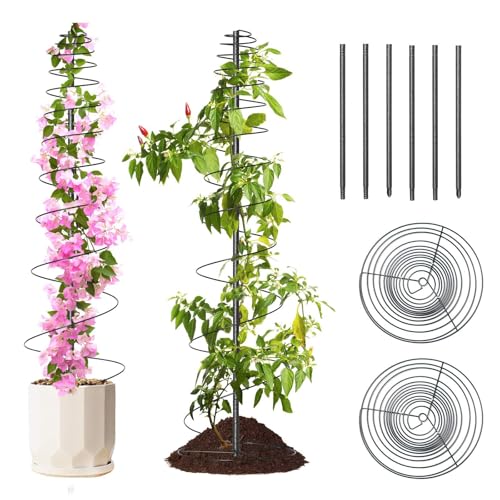 2 Pack Spiral Metal Garden Trellis for Climbing Plants Outdoor Indoor - 44' Adjustable Plant Support Tower with Center Pole, for Outdoor Garden, Raised Bed, Backyard, House Flower Pots & Planters
