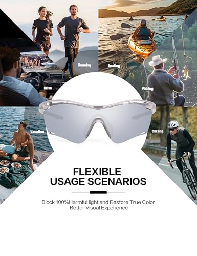 Image of BIRCEN Mens Polarized Sunglasses for Sports: TR90 Lightweight Sun Glasses Wrap Around Shades for Fishing Driving Cycling
